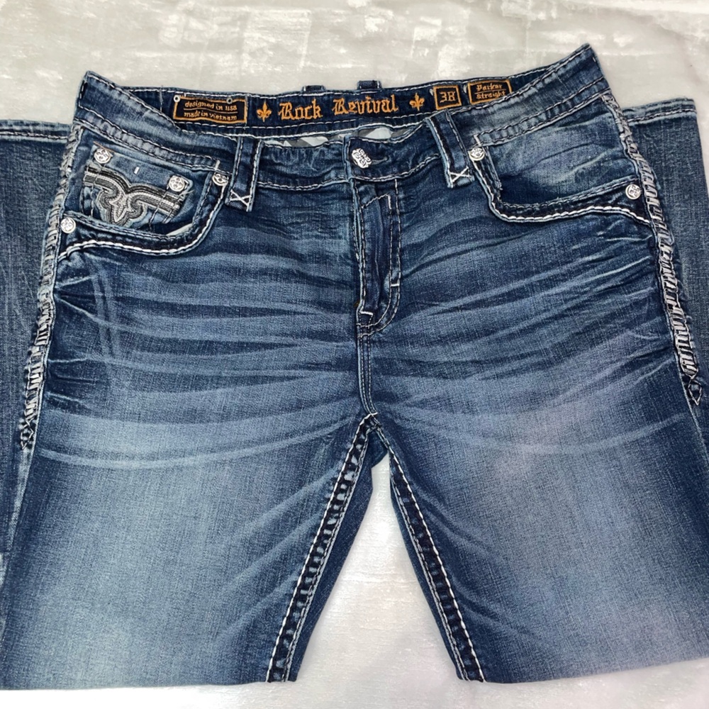 Rock Revival Men's Straight Jeans in Dark Blue